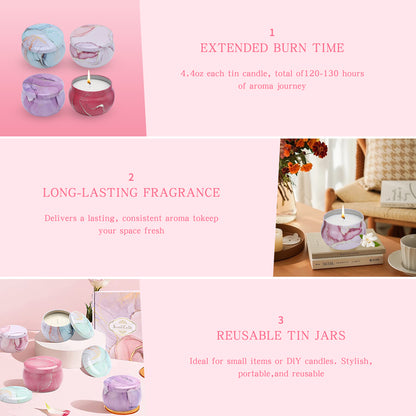4 Pack Scented Candles Gift Set, Soy Wax Scented Somkeless Fragrance Candles 4.4 oz Strongly Fragrance for Stress Relief Birthday Valentine's Day Mother's Day Yoga Wedding