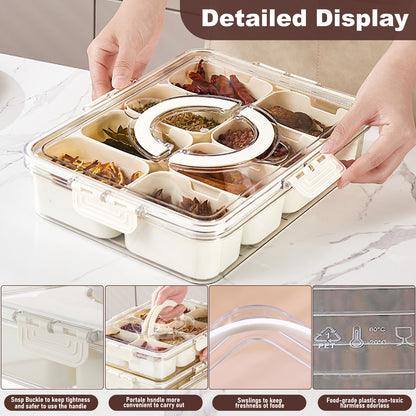 8 Compartments Divided Serving Tray with Lid and Handle Portable Snack Platters Organizer Snackle Box for Fruit, Snack, Nuts, Candy, Seasoning, Party and Travel