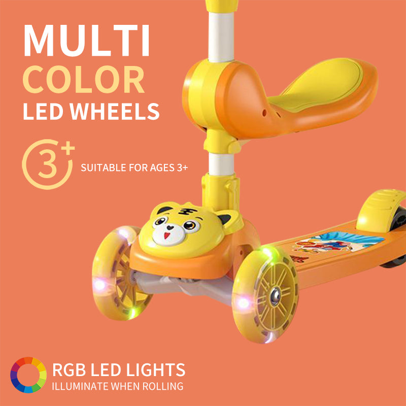3 Wheel Scooter for Kids, Foldable Kids Kick Scooter with Adjustable Height and Light Up Wheels, Blue Kids Scooter with Rear Brake and Music, Ride on Toys for for Girls Boys Kids Ages 3 and up