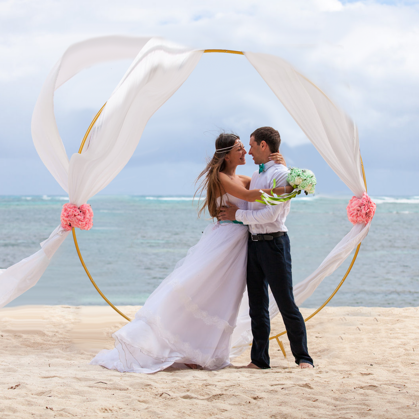 Round Wedding Archs, 7.2 Ft Balloon Hoop Stand, Gold Metal Balloon Circle Frame, Big Size Backdrop Stand for Birthday, Wedding, Baby Shower, Grad Party DIY Decoration (No Flowers)
