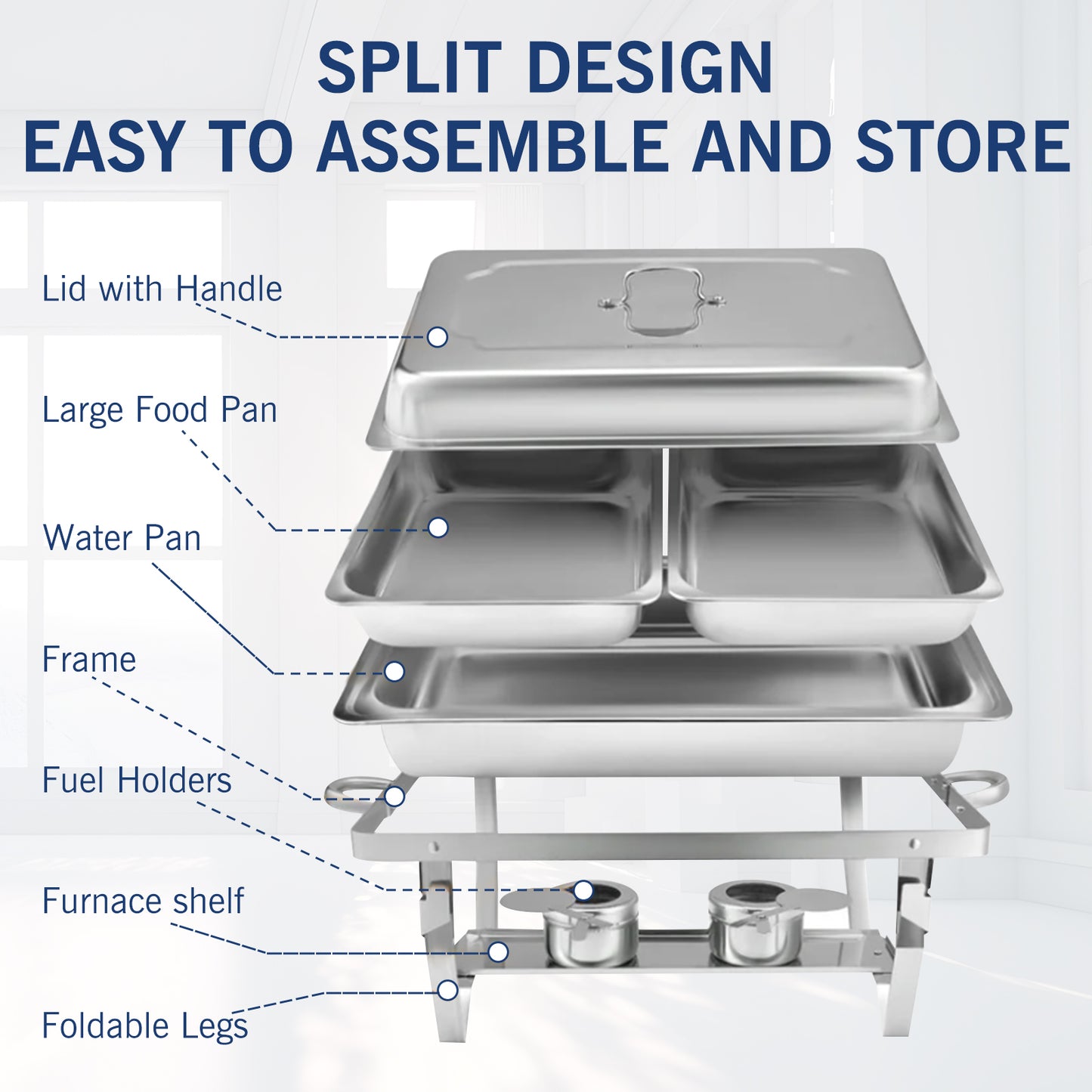 11.6 QT Stainless Steel Rectangular Chafing Dishes 2 Compartment for Buffet, Warmers Sets for Parties, Events, Wedding, Camping, Dinner