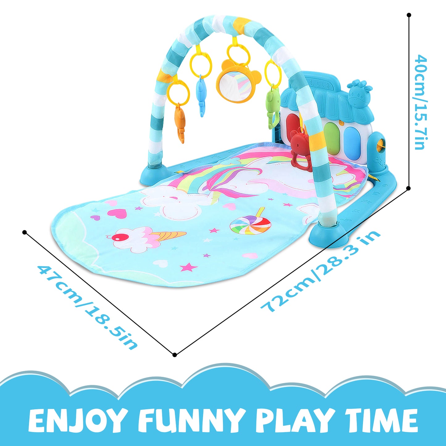 Baby Play Mat with Piano, Musical Activity Fitness Gym for Newborn, Infant Playmat Piano Suitable for 0-3 Year Boys and Girls Tummy Time, Blue