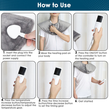 Heating Pad for Shoulders Neck Back, with 9 Heat Settings, 4 Timer Settings, Auto Shut Off, Machine Washable, Gray Fast Heating Pad for Neck and Shoulders Pain Relief, Birthday Christmas Gift