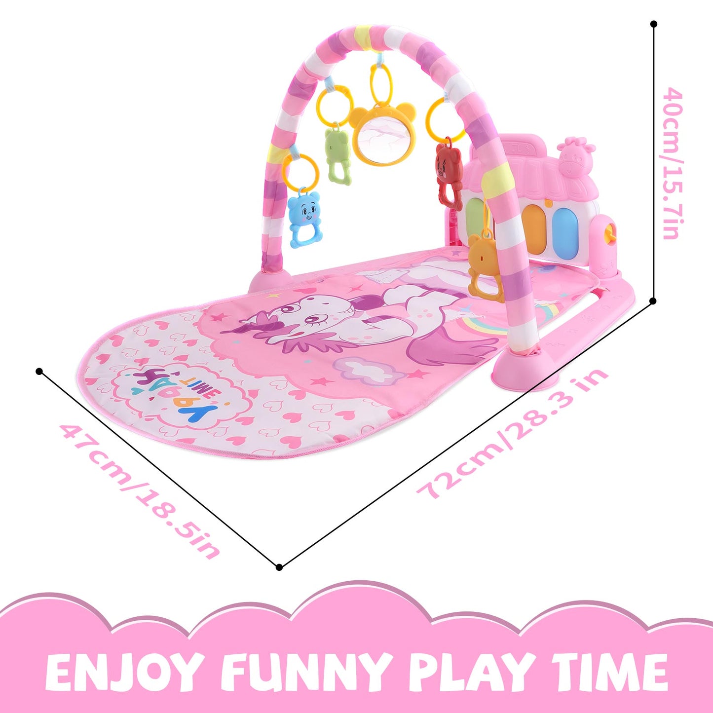 Baby Play Mat with Piano, Musical Activity Fitness Gym for Newborn, Infant Playmat Piano Suitable for 0-3 Year Boys and Girls Tummy Time, Pink