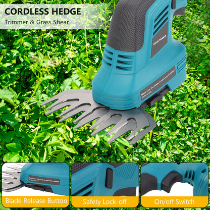 Hedge Trimmer Cordless - 20V 2 X 2.0Ah Batteries, 2-in-1 Cordless Grass Shears for Garden, Yard And Lawn,Blue