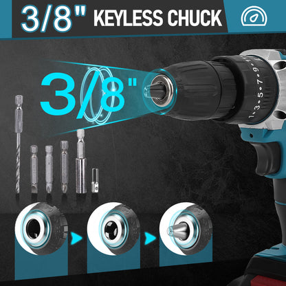 Cordless Drill, 21V Power Drill Set with 2Ah Battery, 3/8"Keyless Chuck, 25+3 Position Electric Drill, 2-Speed Transmission for Screwdriving And Drilling, Blue