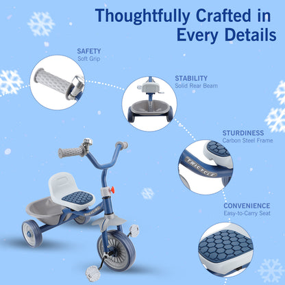 Kids Tricycle for 1-4 Years Old, Toddler Bike Kids Trike for Balance Training, Toddler Tricycle with Pedals and Storage Basket, Baby Bike for Girls Boys with Bell/Adjustable Seat, Beginner Tricycle