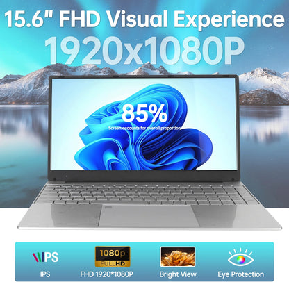 15.6 inch Laptops, Windows 11 Student Laptop Computer with 12GB DDR4 1TB SSD, 2.9GHz Quad Core Intel N5095, WiFi, Bluetooth, Fingerprint, Backlit Keyboard, 1920*1080 FHD IPS Screen, Silver