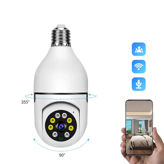 Light Bulb Security Camera Home 1080P E27 Wireless WiFi Security Cameras, 360° Outdoor Indoor Smart Camera with Color Night Vision, Motion Detection, Two Way Talk, 24/7 Recording