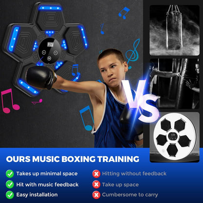 Music Boxing Machine for Kids, Smart Bluetooth Boxing Machine with Boxing Gloves, Wall Mounted Electronic Boxing Training Punching Equipment with Display Screen, Workout Machine for Home Indoor Gym