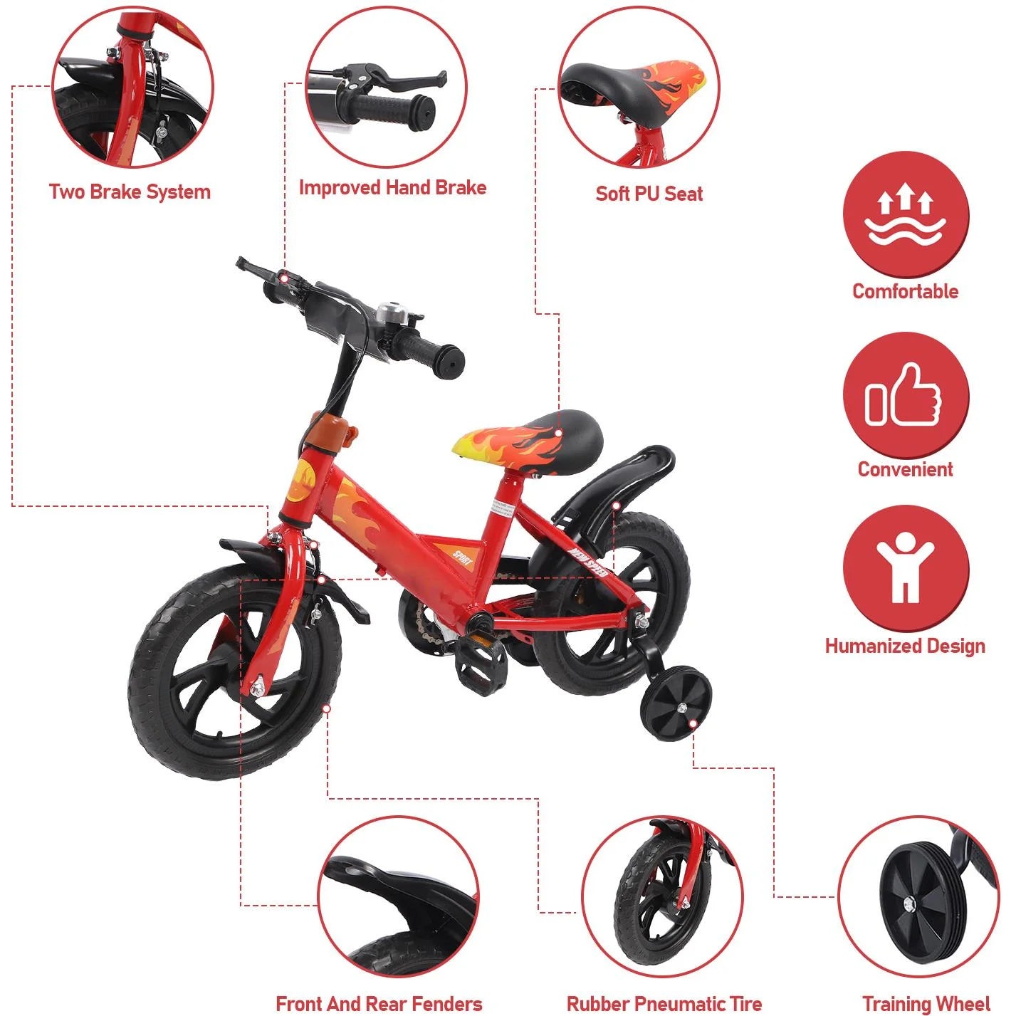 12 Inch Kids Bike with Training Wheels, Children Bike with Adjustable Handlebar, Kids Bicycle for Boys Girls Toddlers Age 1 to 5, 2-in-1 Toddler Bike with Handbrake/Bell/Pedals, up to 110lbs