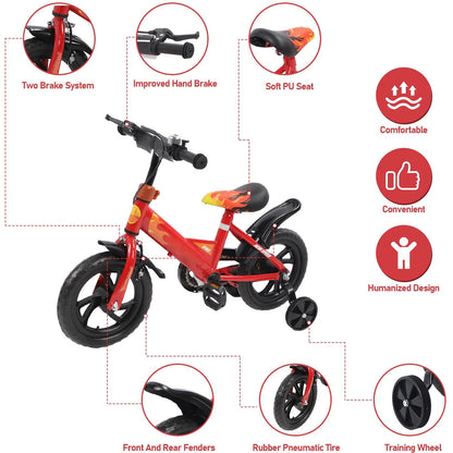 12 Inch Kids Bike with Training Wheels, Children Bike with Adjustable Handlebar, Kids Bicycle for Boys Girls Toddlers Age 1 to 5, 2-in-1 Toddler Bike with Handbrake/Bell/Pedals, up to 110lbs