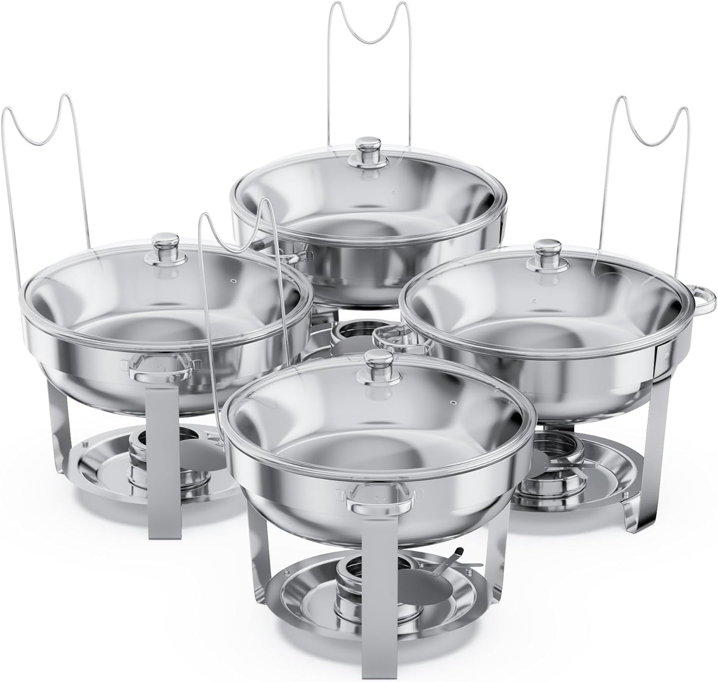 Buffet Chafing Dish Stainless Steel Round Catering Chafers with Glass Lid Detachable Alcohol Stove