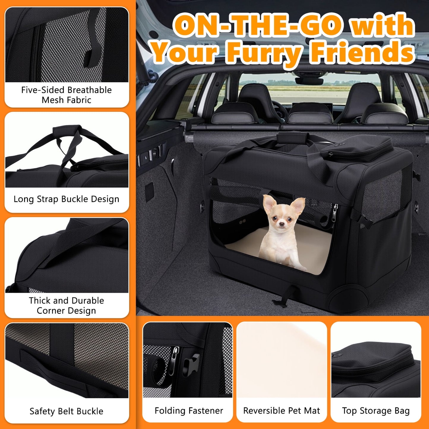 20" Dog Crate Collapsible Soft Travel Pet Crate Kennel with Mesh Window for Small Medium Size Dogs Puppy, 22lb Capacity