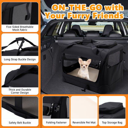 20" Dog Crate Collapsible Soft Travel Pet Crate Kennel with Mesh Window for Small Medium Size Dogs Puppy, 22lb Capacity