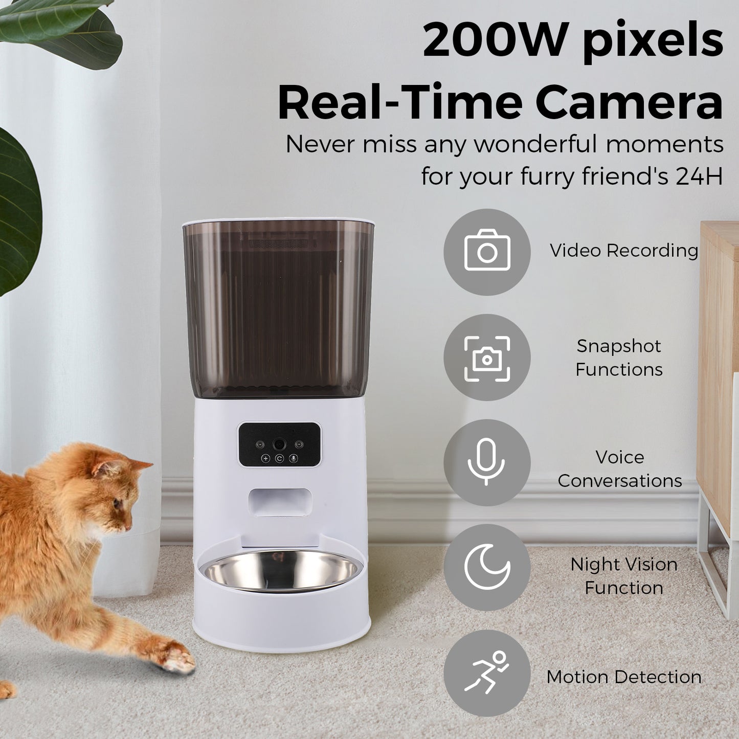 5L Automatic Cat Dog Feeder with Camera, App Control Smart Pet Feeder Food, HD Camera for Voice and Video Recording,Detachable for Easy Clean