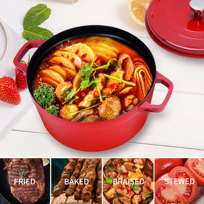 6L Enameled Iron Alloy Oven Pot With Handles And Lid Even Heating Cooking Pot For Stewing Braising Boiling