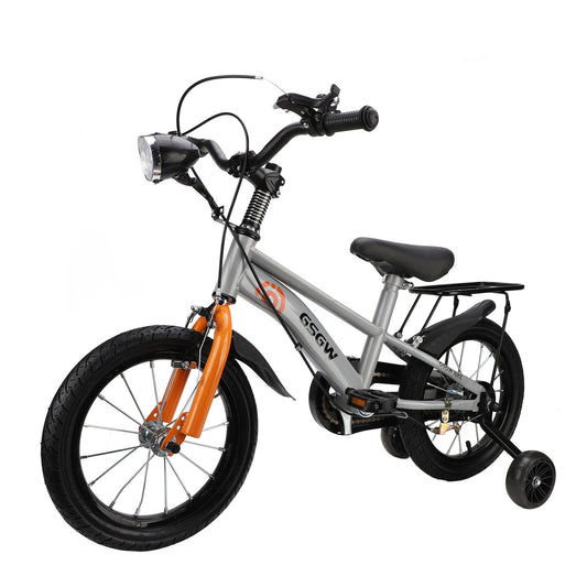 Toddler Bike 14 Inch Carbon Steel Anti Slip Handlebar Adjustable Saddle Kids Bike with Training Wheels Brakes Bell Pump for Ages 3‑7 Years