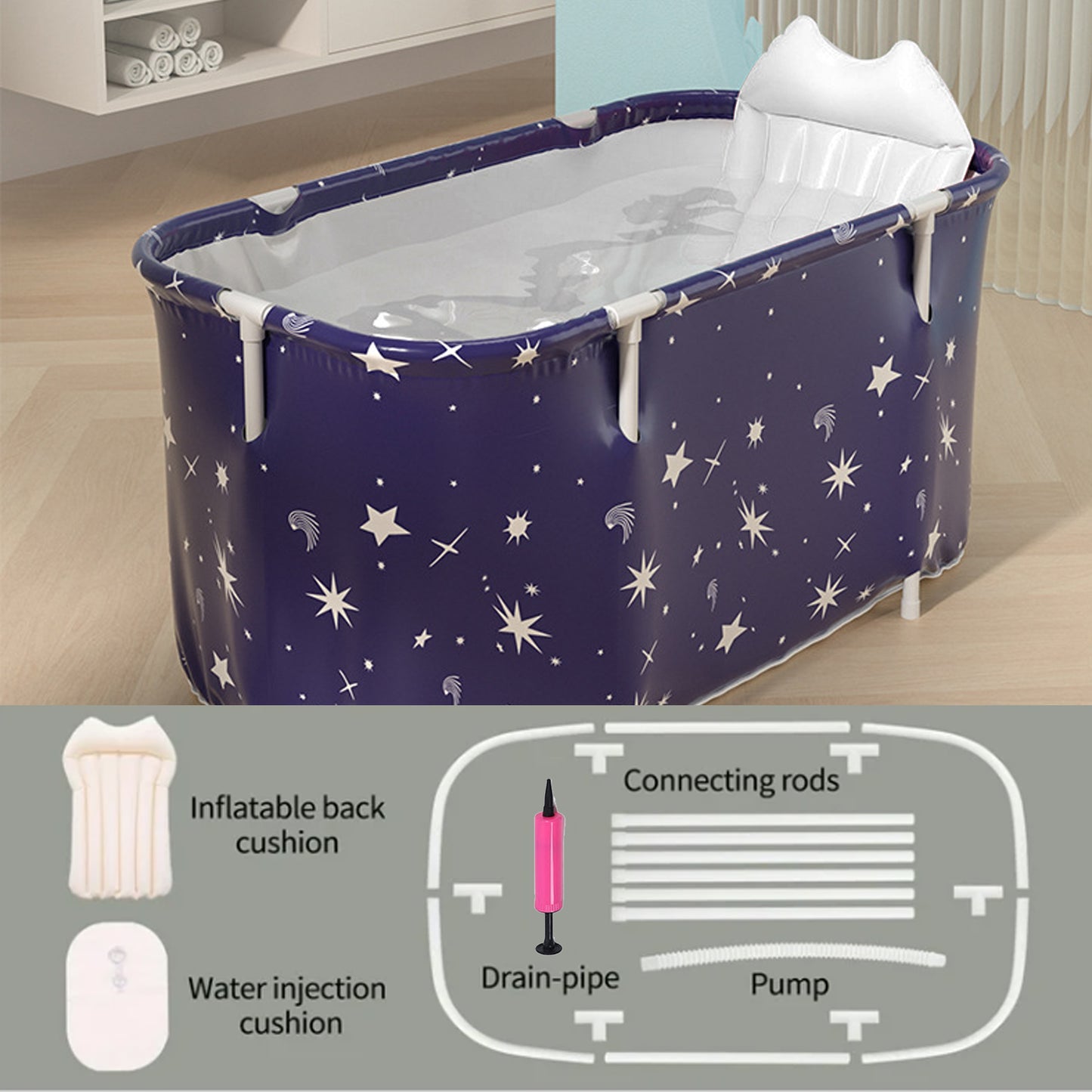 47in Foldable Bathtub Portable Soaking Bath Tub Ice Bathtub Hot Bathtub Bathing Tub for 2 Person with Back Pad for Shower Stall,Thickening With Thermal Foam to Keep