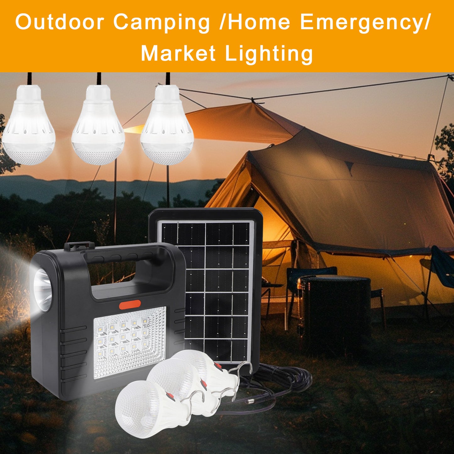 Portable Power Generator Station,18000mah Solar Panel Power Kit Battery Pack Power Station + 3 Bulbs for Outdoor Camping
