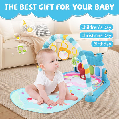 Baby Play Mat with Piano, Musical Activity Fitness Gym for Newborn, Infant Playmat Piano Suitable for 0-3 Year Boys and Girls Tummy Time, Blue