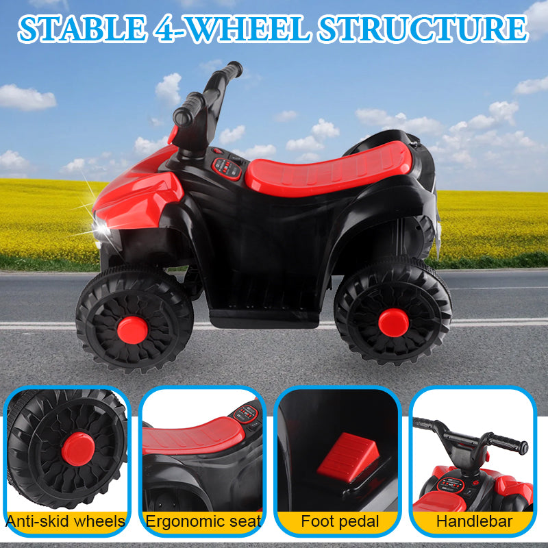 6V Ride on Toys, Kids Ride on ATV with LED Lights, Music, Horn, Electric Cars for Kids with High/Low Speed, Battery Powered Ride on Cars for Girls Boys 3-5 Years Old, Ideal Birthday Gift, Black+Red