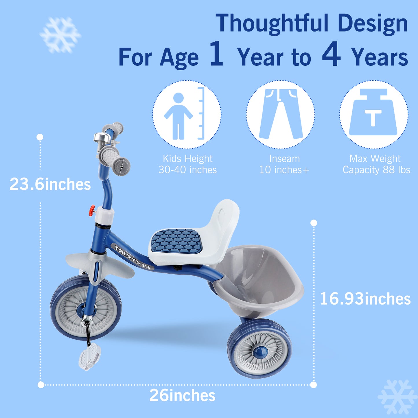 Kids Tricycle for 1-4 Years Old, Toddler Bike Kids Trike for Balance Training, Toddler Tricycle with Pedals and Storage Basket, Baby Bike for Girls Boys with Bell/Adjustable Seat, Beginner Tricycle