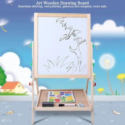 Art Easel for Kids Wooden Toddler Easel Double Sided Standing Chalkboard Dry Erase Board for Kids Toddler Drawing Board with Accessories, Blackboard & Whiteboard for Kids