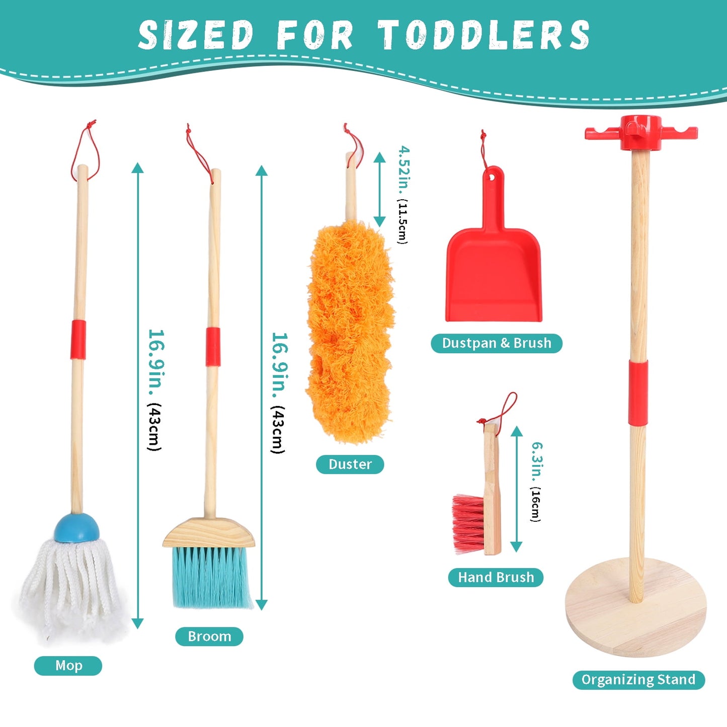 Wooden Kids Cleaning Set, Pretend Play Kit Toddler Role Play Toys Kids Broom and Mop Set for Girls Boys Age 3+, Christmas Birthday Gift for Girls Boys
