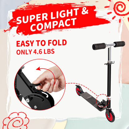 Kids Scooter, Folding Scooter with Adjustable Handlebar, Black Lightweight Aluminum Scooter with Rear Brake, Kick Scooter for Kids Boys Girls 5 Years Old and up, Fully Assembled, Load up to 220 lbs