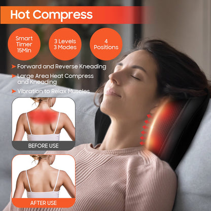 Back Neck Massager with Heat 3D Kneading Back Massage Pillow for Shoulder Neck Deep Tissue, 3 Mode, Gifts for Mom, Dad, Women, Black