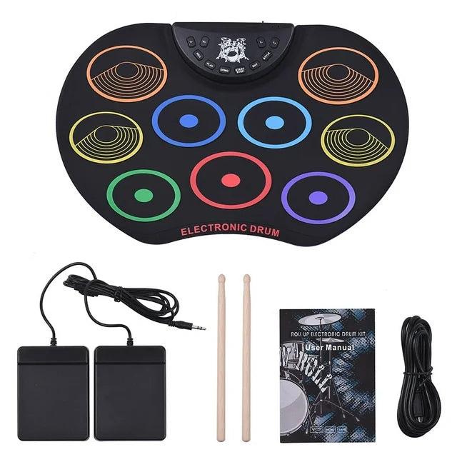Electronic Drum for Kids 9 Pads Silent Electric Drum Pad with Drumsticks Pedals Speaker Headphone Jack