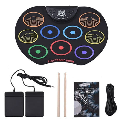 Electronic Drum for Kids 9 Pads Silent Electric Drum Pad with Drumsticks Pedals Speaker Headphone Jack