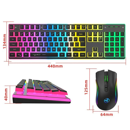 Wireless Keyboard and Mouse Combo, RGB Backlit Rechargeable Gaming Keyboard & Mouse, 104 Key Quiet Ergonomic Mechanical Feeling Keyboard, 4800DPI Mice, for PC/Windows/Laptop, Black