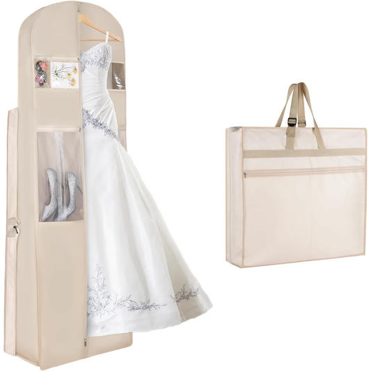 Wedding Dress Garment Bag Widened Bottom Waterproof Bridal Dress Bag with Handles Pockets for Wedding Prom Travel and Closet Storage