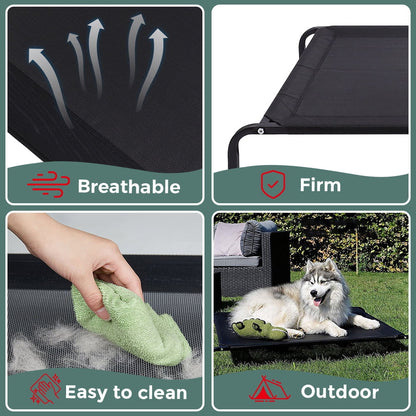 L Cooling Elevated Dog Bed, Raised Dog Cot with Washable Mesh, Large For Indoors & Outdoors For Camping , Black