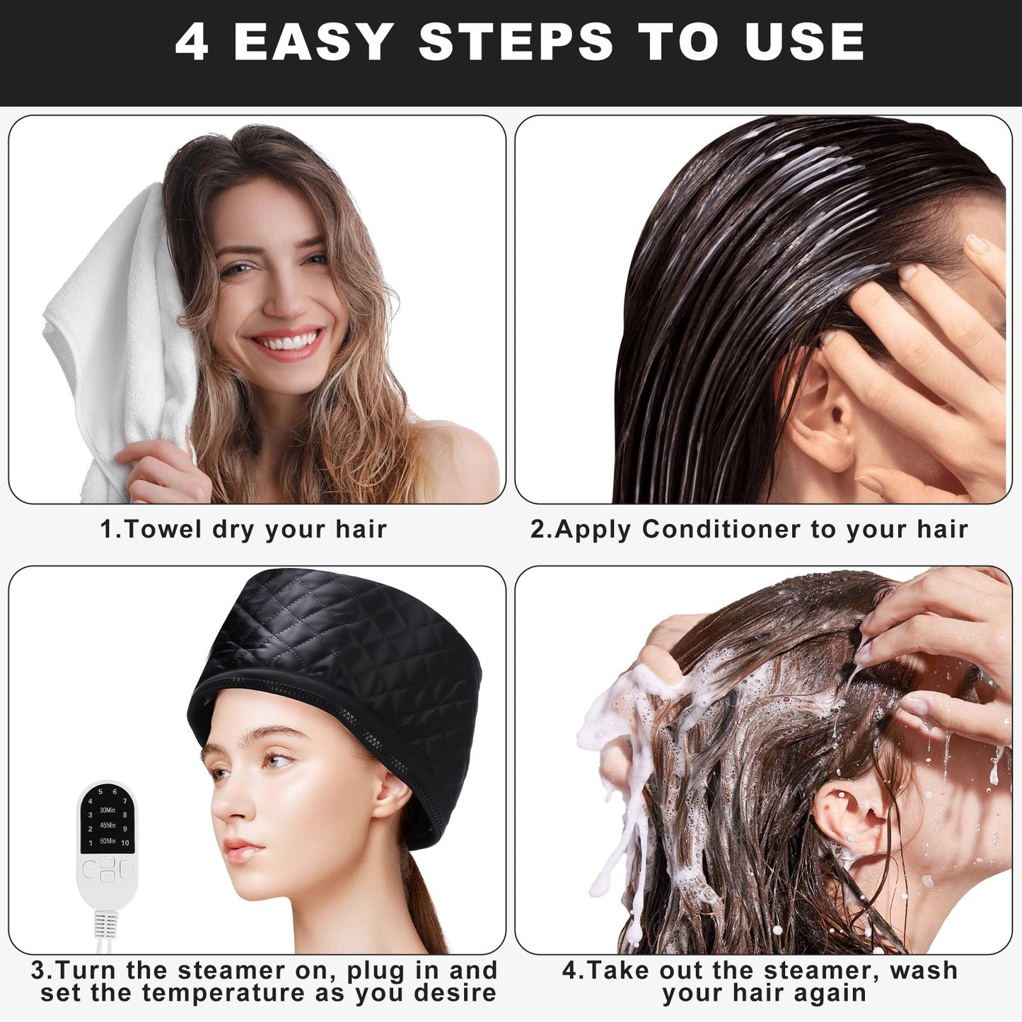 Hair Deep Conditioning Heat Cap Hot Spa Heats Up Quickly Heated Cap Full Head Coverage for Home Use