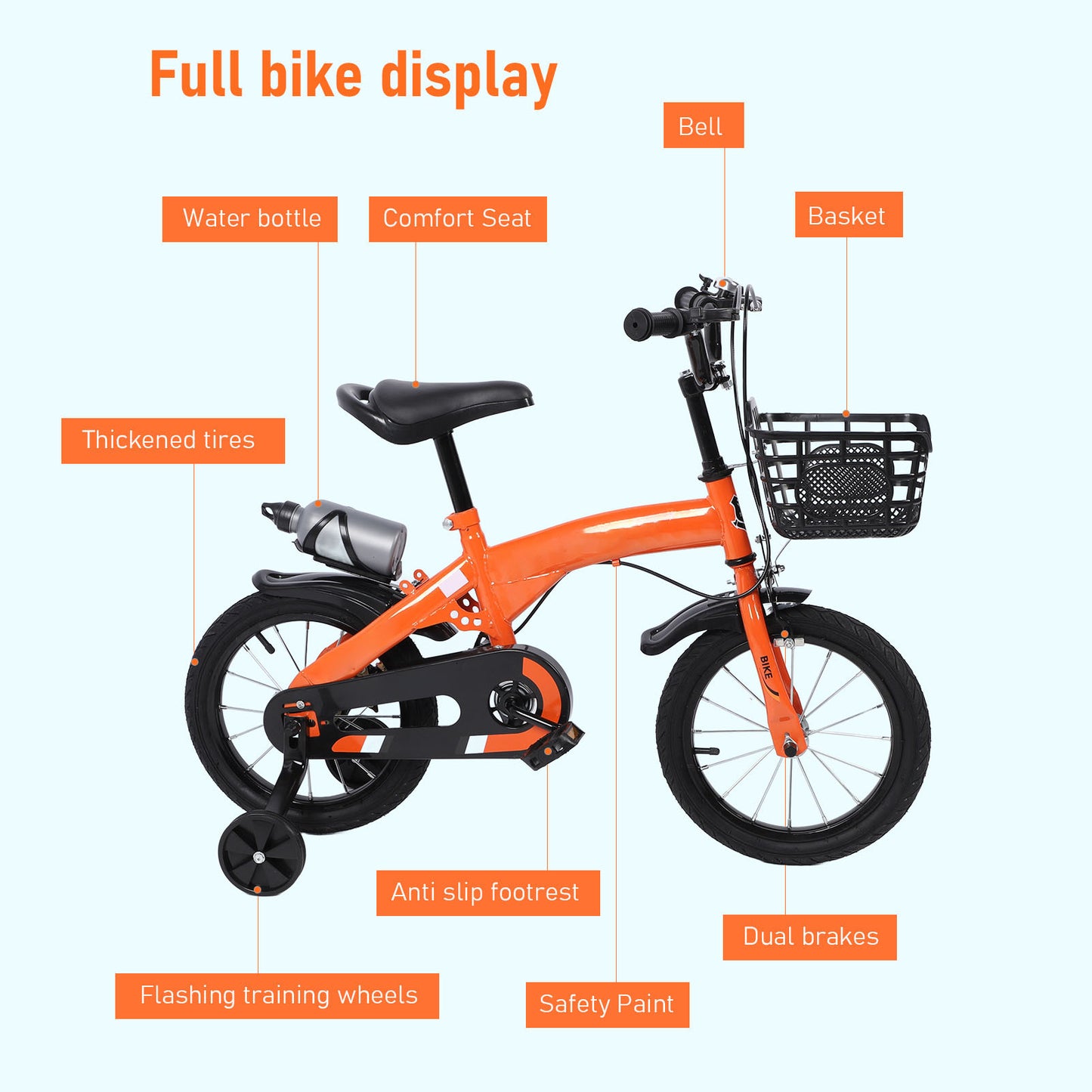 Kids Bike with Training Wheels 14 Inch Carbon Steel Adjustable Children Bike for 3 to 6 Years Old Toddlers Girls Boys