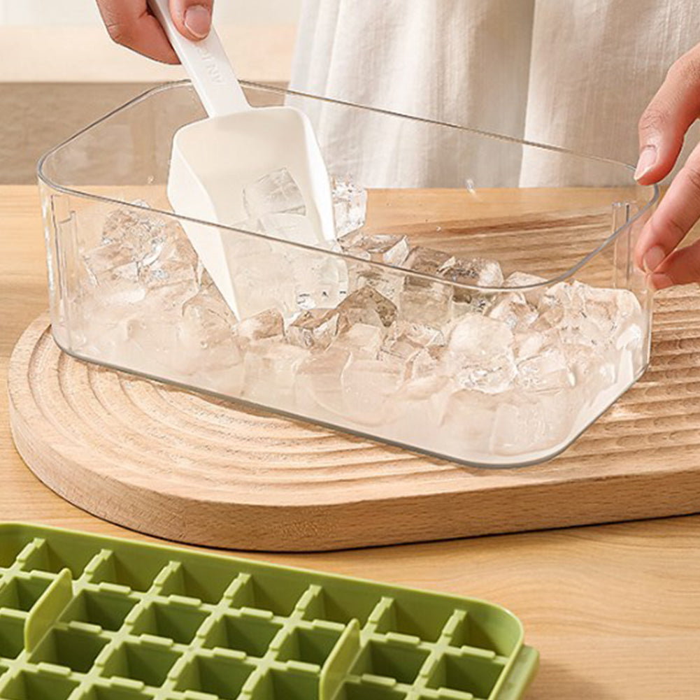 Ice Cube Tray for Freezer, 64 Nuggets Ice Cubes Molds with Lid and Bin, Silicone Ice Freezer Container, Spill- Removable Lid & Ice Scoop, for Whiskey,Cocktail ,Green