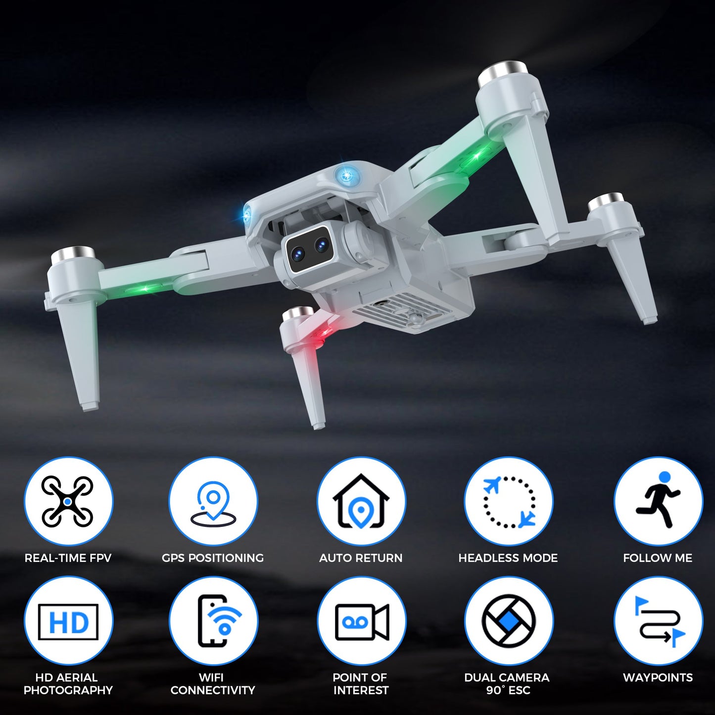 GPS Drone with Dual Camera for Adults 4K, LH-X68G 1080P HD Wifi FPV Brushless RC Mini Drones with Remote, Quadcopter for Beginners Kids, Auto Return, 2 Batteries & Storage Bag