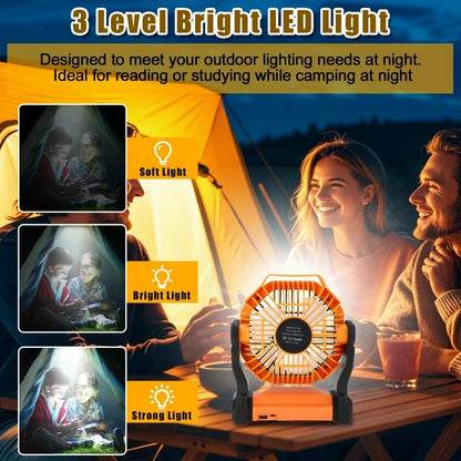 Camping Fans for Tent 8000mAh Portable Fan with LED Light & Hook USB Rechargeable Fan 4 Speeds for Outdoor Tent Travel Picnic Fishing Office Bedroom Desk Fan