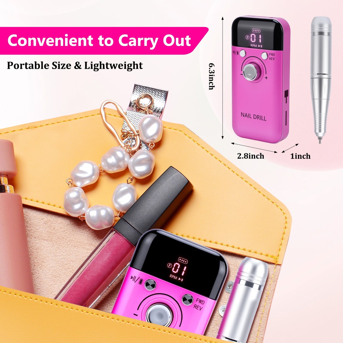 Electric Nail File Machine 45000RPM Rechargeable LCD Display Nail Drill Machine with 6Pcs Drill Bits