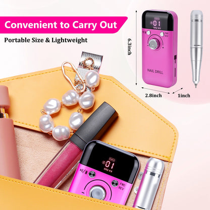 Electric Nail File Machine 45000RPM Rechargeable LCD Display Nail Drill Machine with 6Pcs Drill Bits