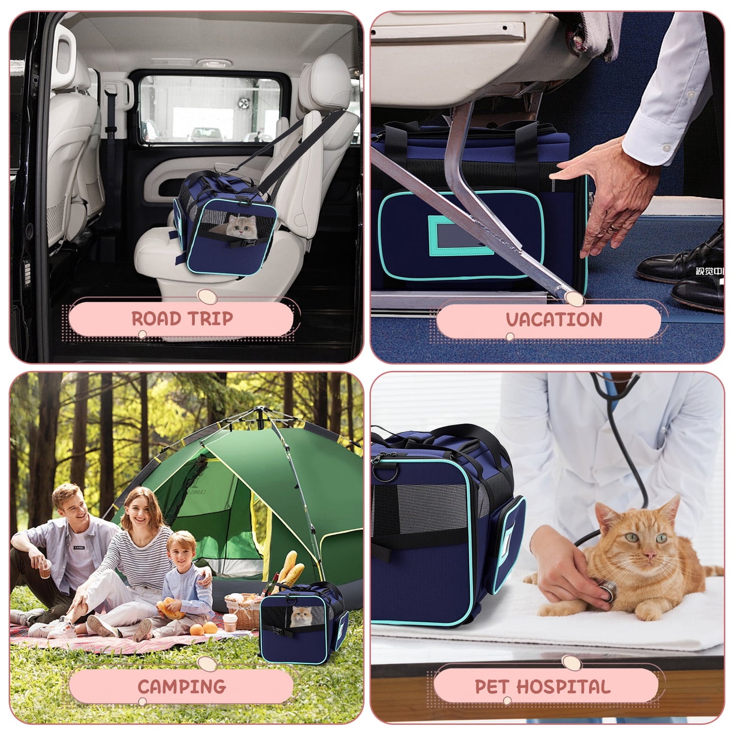 Cat Carrier with Wheels Soft Carrier for Puppy Cats Under 44lbs, Rolling Cat Carrier for Travel, Camping, Outdoor