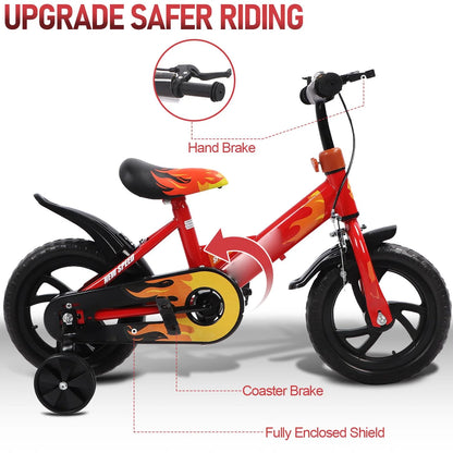 12 Inch Kids Bike with Training Wheels, Children Bike with Adjustable Handlebar, Kids Bicycle for Boys Girls Toddlers Age 1 to 5, 2-in-1 Toddler Bike with Handbrake/Bell/Pedals, up to 110lbs