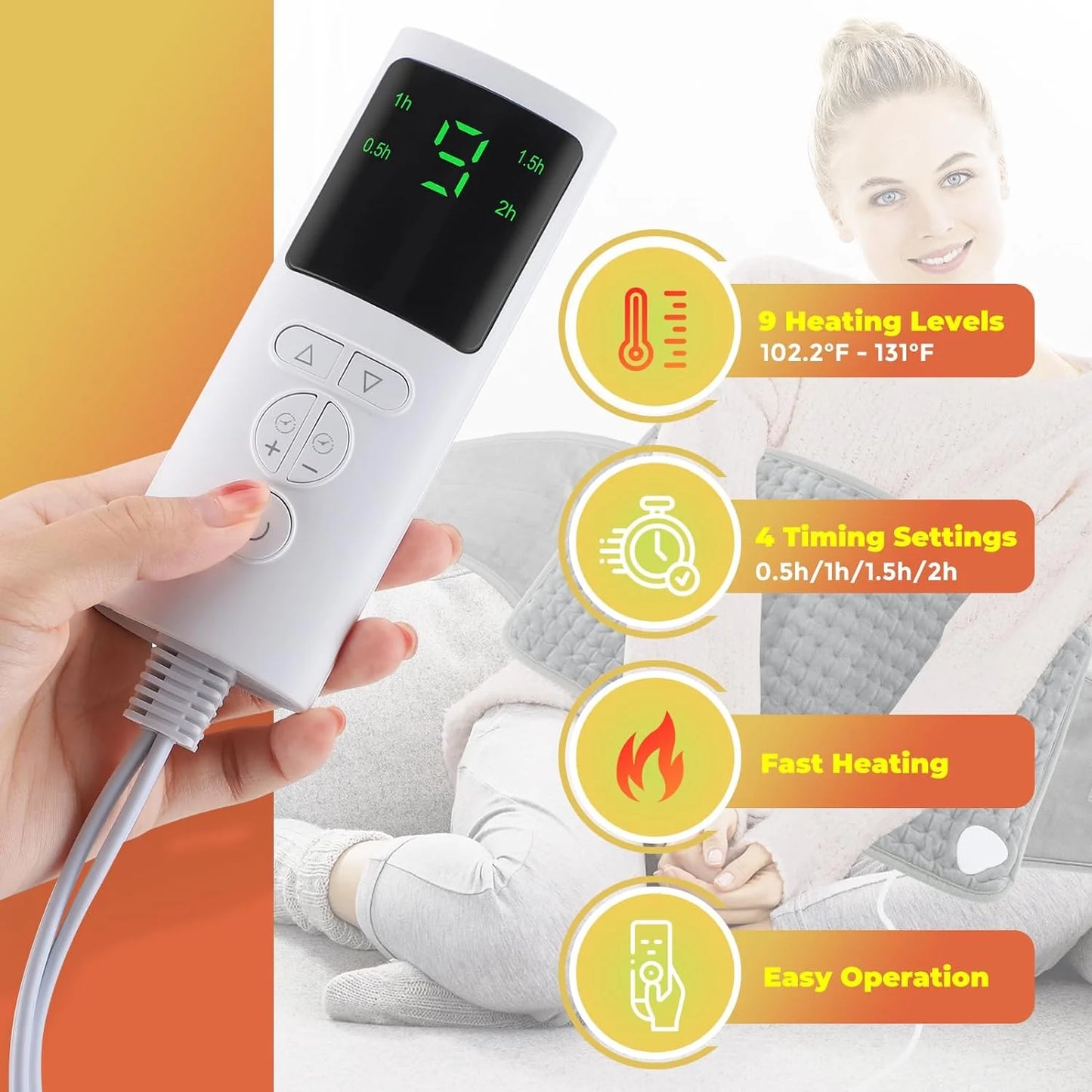 Heating Pad for Back Pain Relief, 12"x50" Electric Heating Pad with Auto Shut off/LCD Controller, Soft Heating Pad with 9 Heating Levels & 4 Time Settings for Back Neck Shoulder Stress Cramps Relief