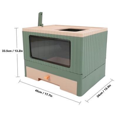 Enclosed Cat Litter Box Large with Lid Cover&Litter Scoop Foldable Cat Toilet Cat Self-Grooming Side Panel w/ Easy Cleaning Tray