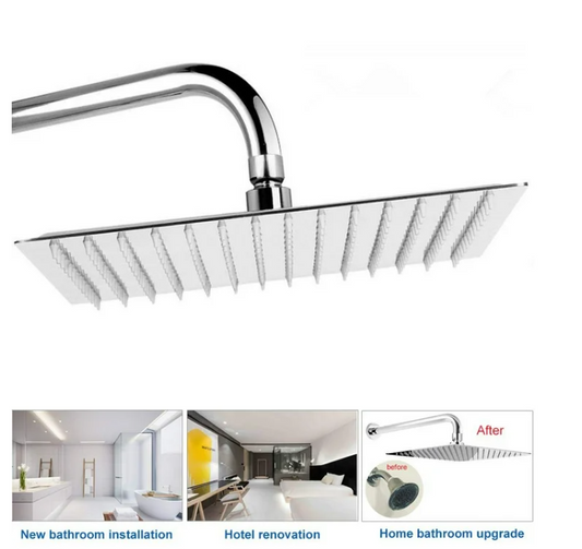 Shower Head , 12'' Stainless Steel Rainfall Shower Rain Square Ultra-Slim Shower (No Arm Included)