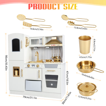 Wooden Kids Kitchen Playset with Running Water Lights & Sound, Play Kitchen Pretend Play Toy Set for Toddler 3-6 Years Boy and Girl
