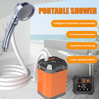 Portable Shower for Camping, Outdoor Electric Shower Rechargeable Pump with Intelligent Digital Display, Camping Shower Head Nozzle for Camping, Hiking, Traveling, Washing